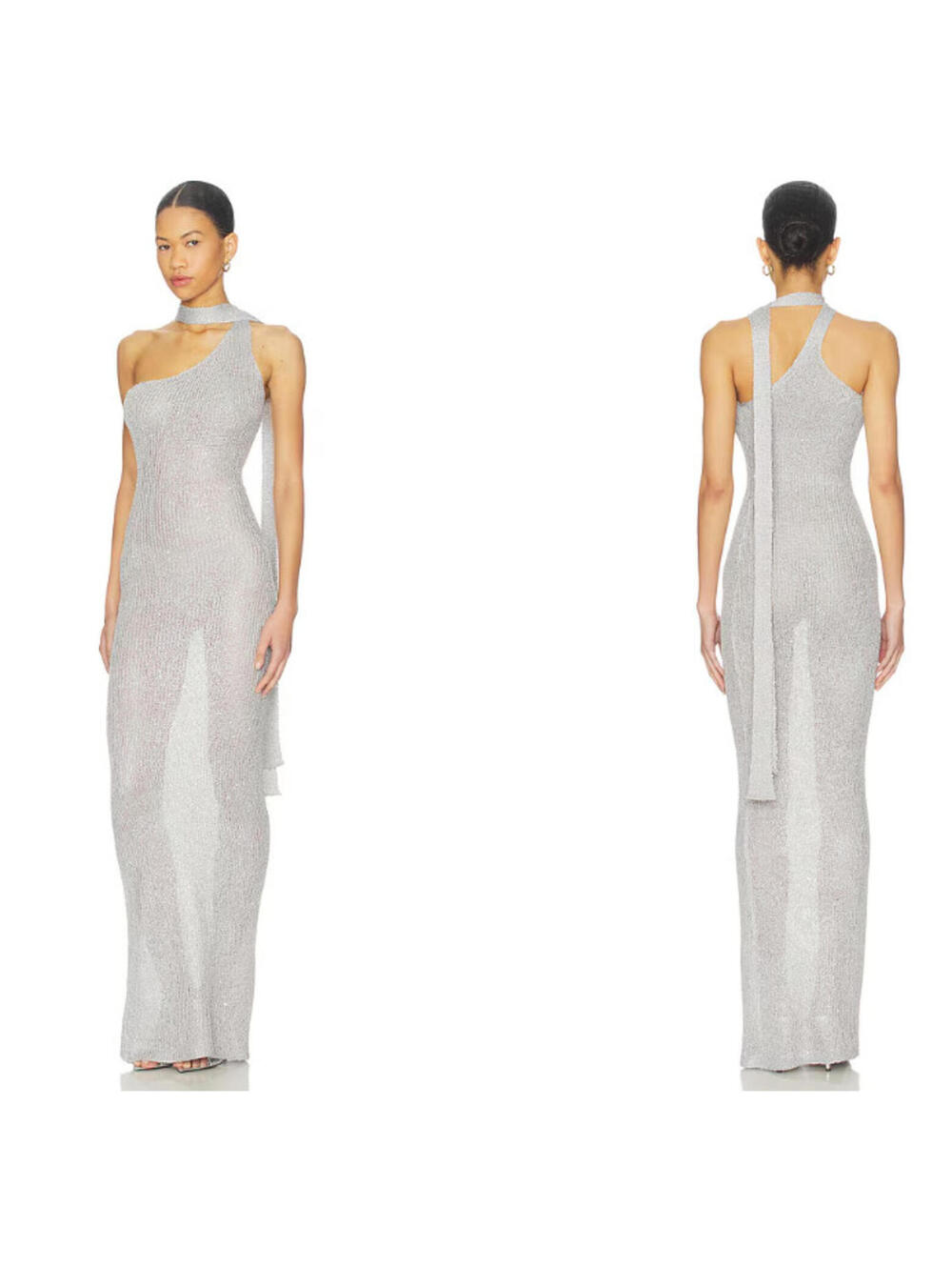 Bananhot Aretha Maxi Dress  one shoulder cut out back silver size XS/S NWT $285